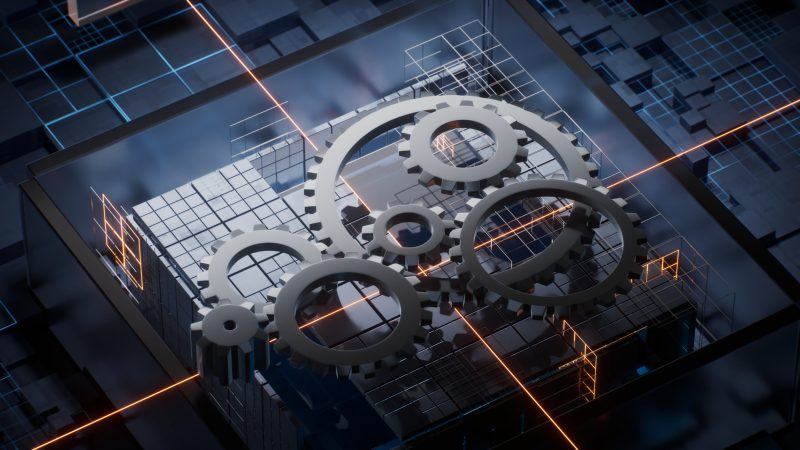 3D渲染技术电路背景的齿轮-UI素材库