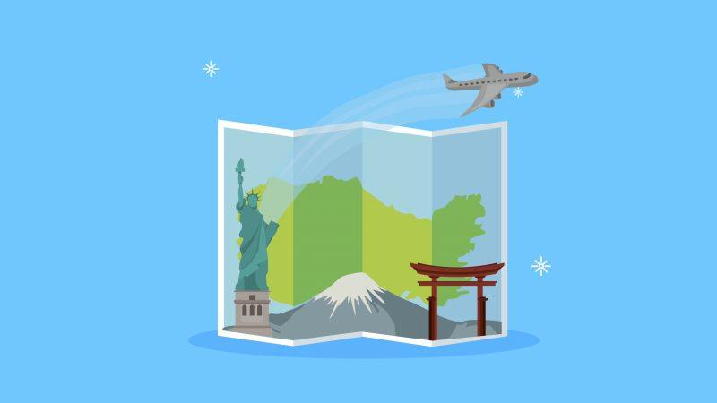 世界旅游日动画，配有纸质地图和飞机-UI素材库