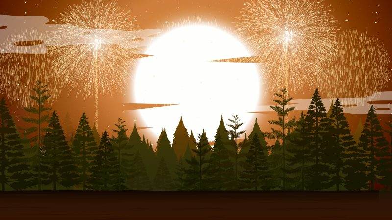 森林上空烟花绽放的动画序列-UI素材库
