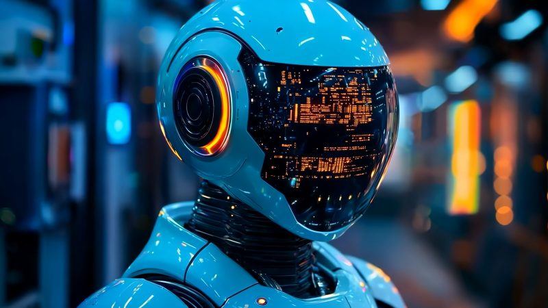 未来科技机器人站在城市街道中视频素材模板下载-UI素材库